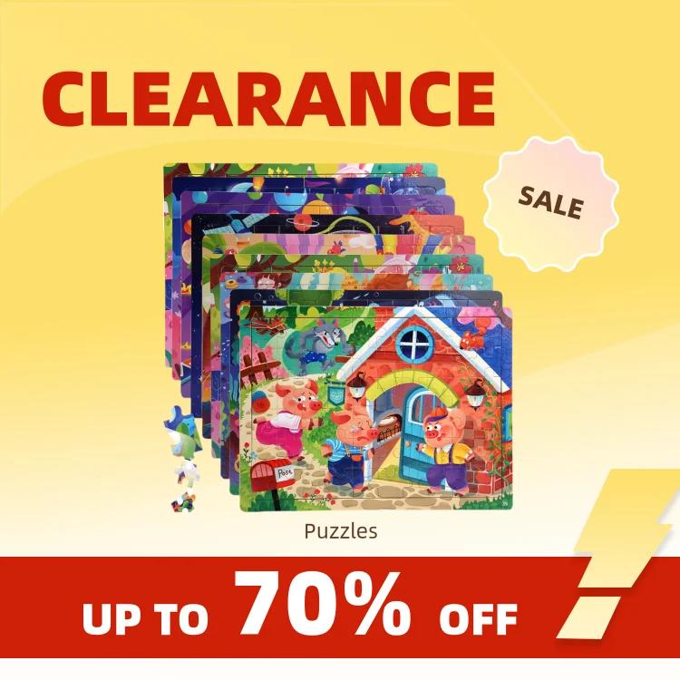 Clearance 60PCS Wood Puzzle 3D Color Puzzle Cartoon Characters Animal Early Educational Learning Logic Thought Concentration Puzzle