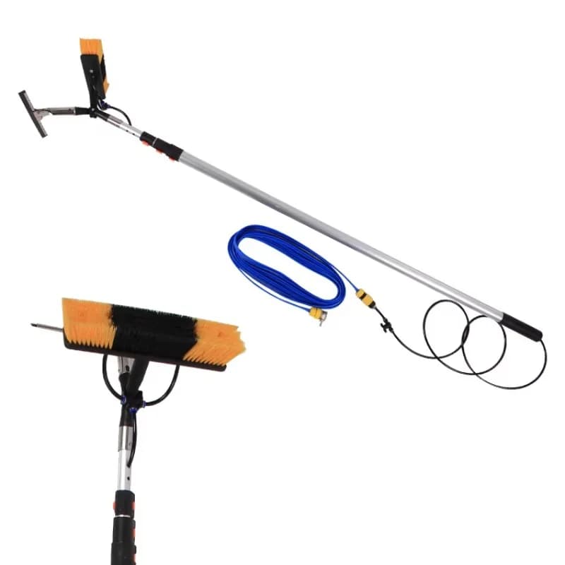 Kit di Pulizia per Pannelli Solari con Spazzola e Asta Telescopica in Alluminio con Sistema di Alimentazione Acqua e Soluzione Detergente