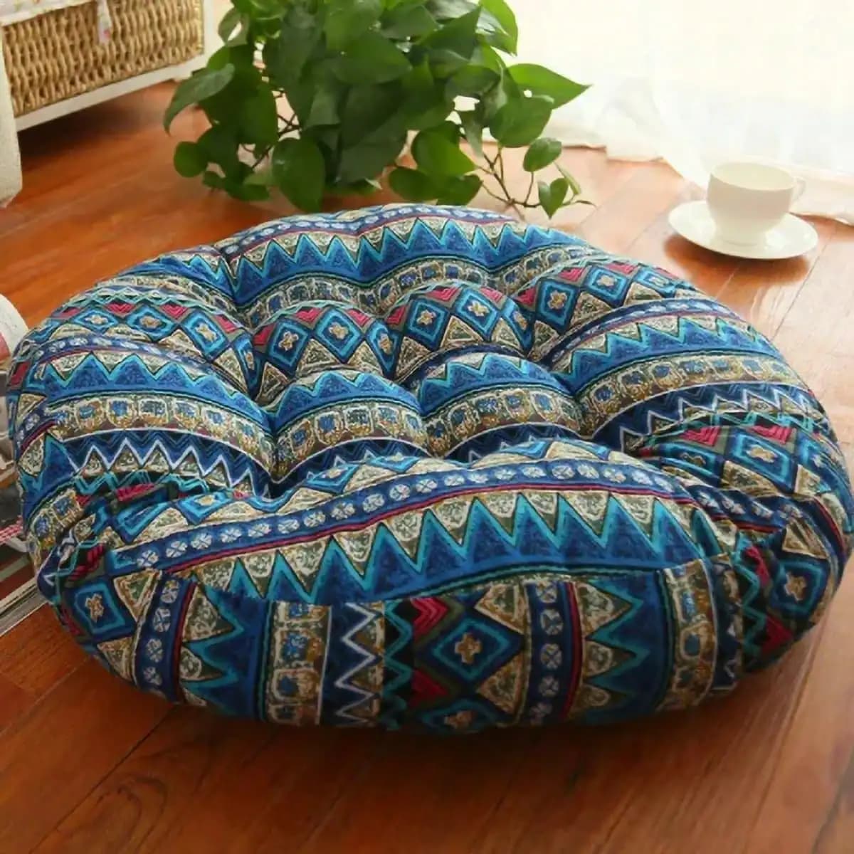 Round Floor Cushion Pillow 45x45cm Thickened Tatami Yoga Mat Futon For Meditation, Office & Sleeping Washable Seat Cushion With Cotton Linen Cover(02)