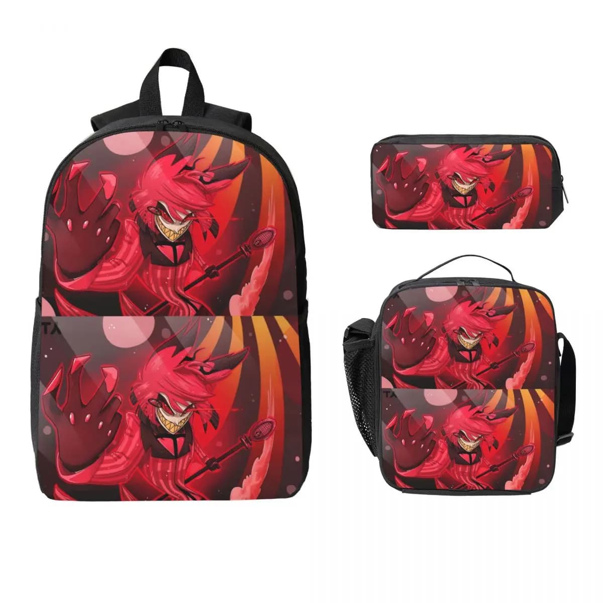 Creativo Alastor Hazbin Hotel Anime Zaino Ragazzi Ragazze BookBag Borsa da scuola Borse a tracolla 3ps Borsa da pranzo isolata Astuccio