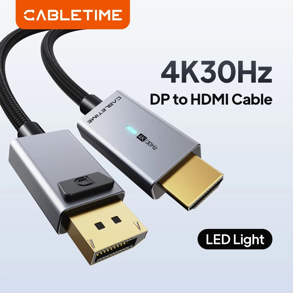 CABLETIME Convertitore da DisplayPort a HDMI 4K 30Hz DP1.2 Interfaccia multimediale ad alta definizione per HDTV, proiettore, laptop, PC