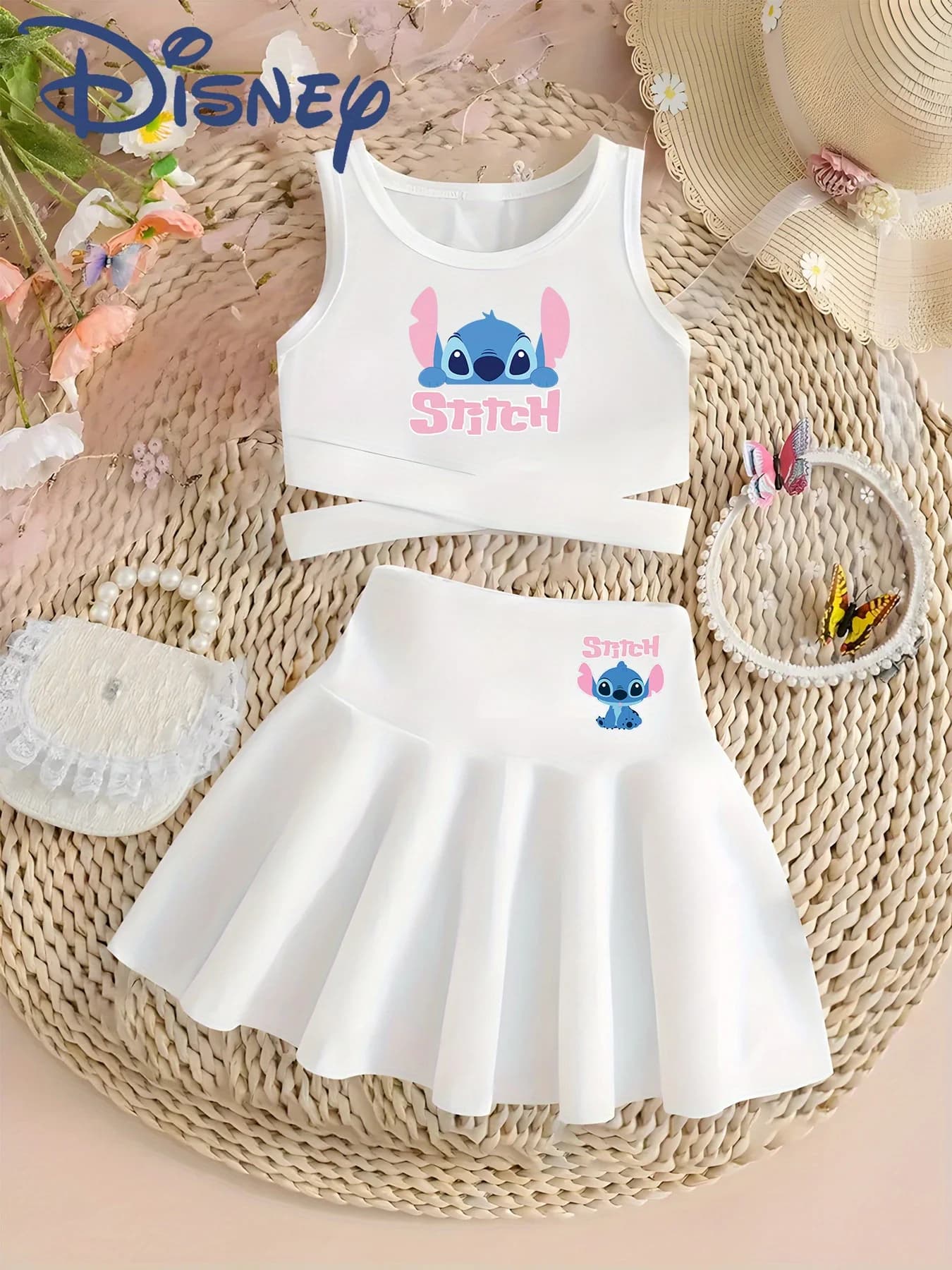 Set canotta e gonna estiva ufficiale Disney Stitch Girls. Stile sportivo traspirante, casual e versatile. Il miglior regalo!