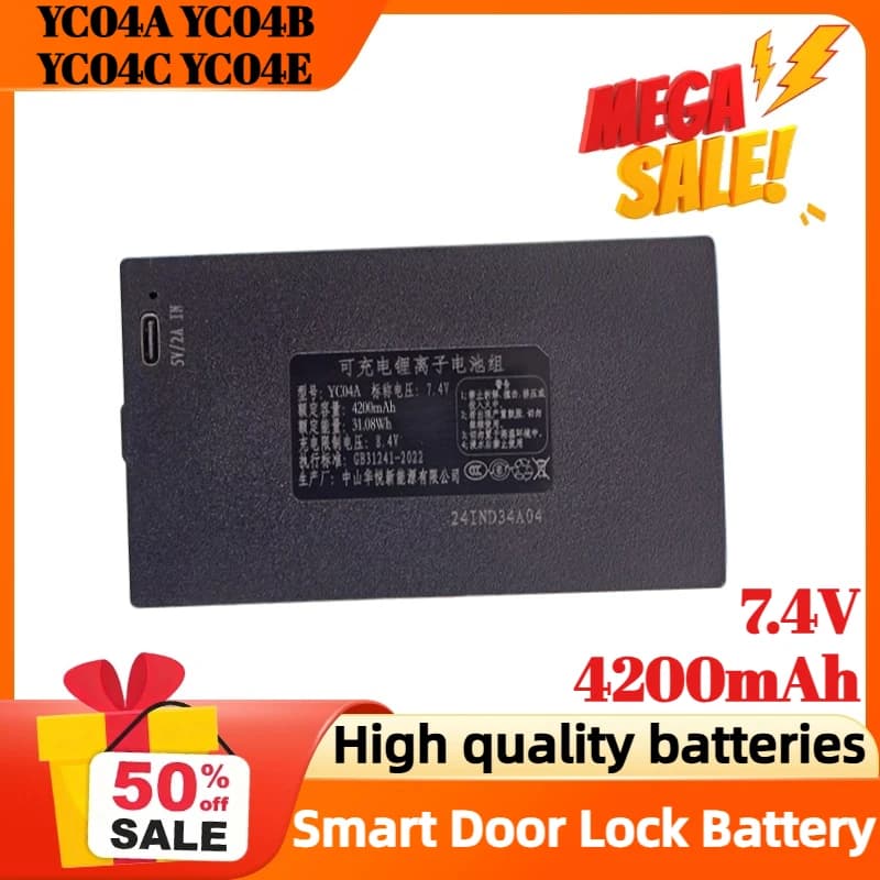 Batteria per serratura intelligente al litio da 7,4 V 4200 mAh per YC04A YC04B YC04C YC04E