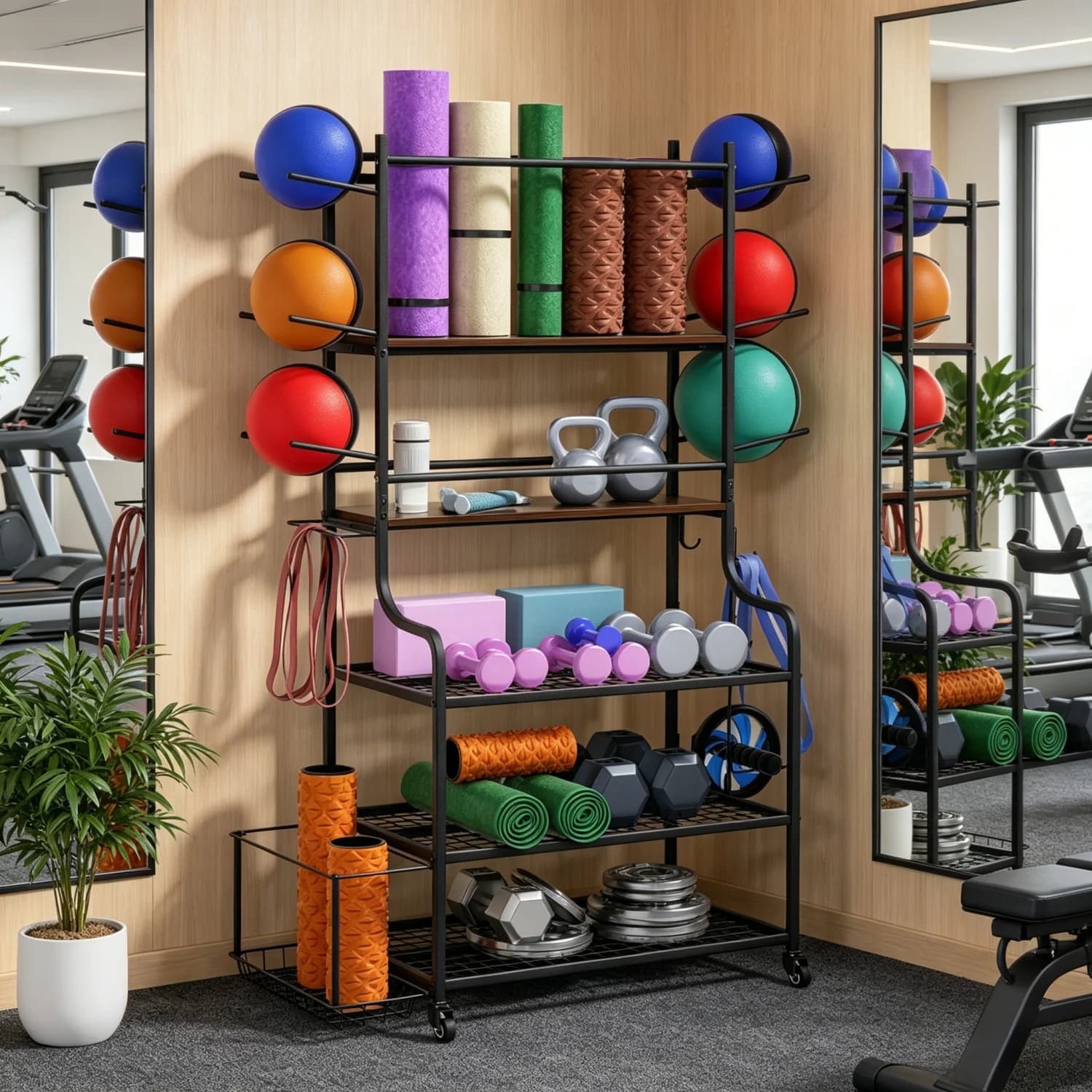 Yoga Carpet holder with Wheels, Home Gym Organizer, Fitness Equipment Support and Physical Exercise