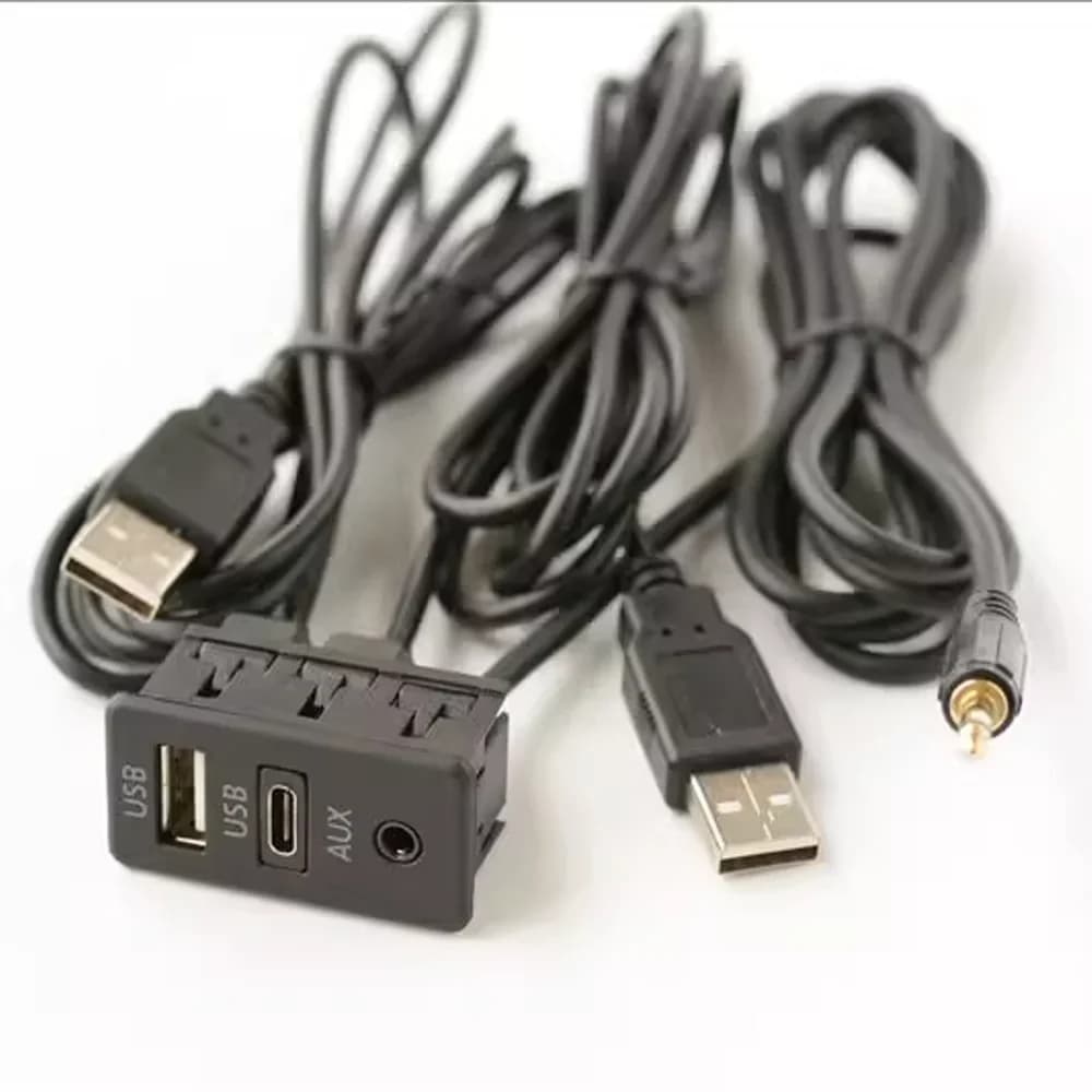 Type-C Aux Interface Power Adapter Cable Car Power Modification 3in1 Auto Extension Automotive Power Cable USB