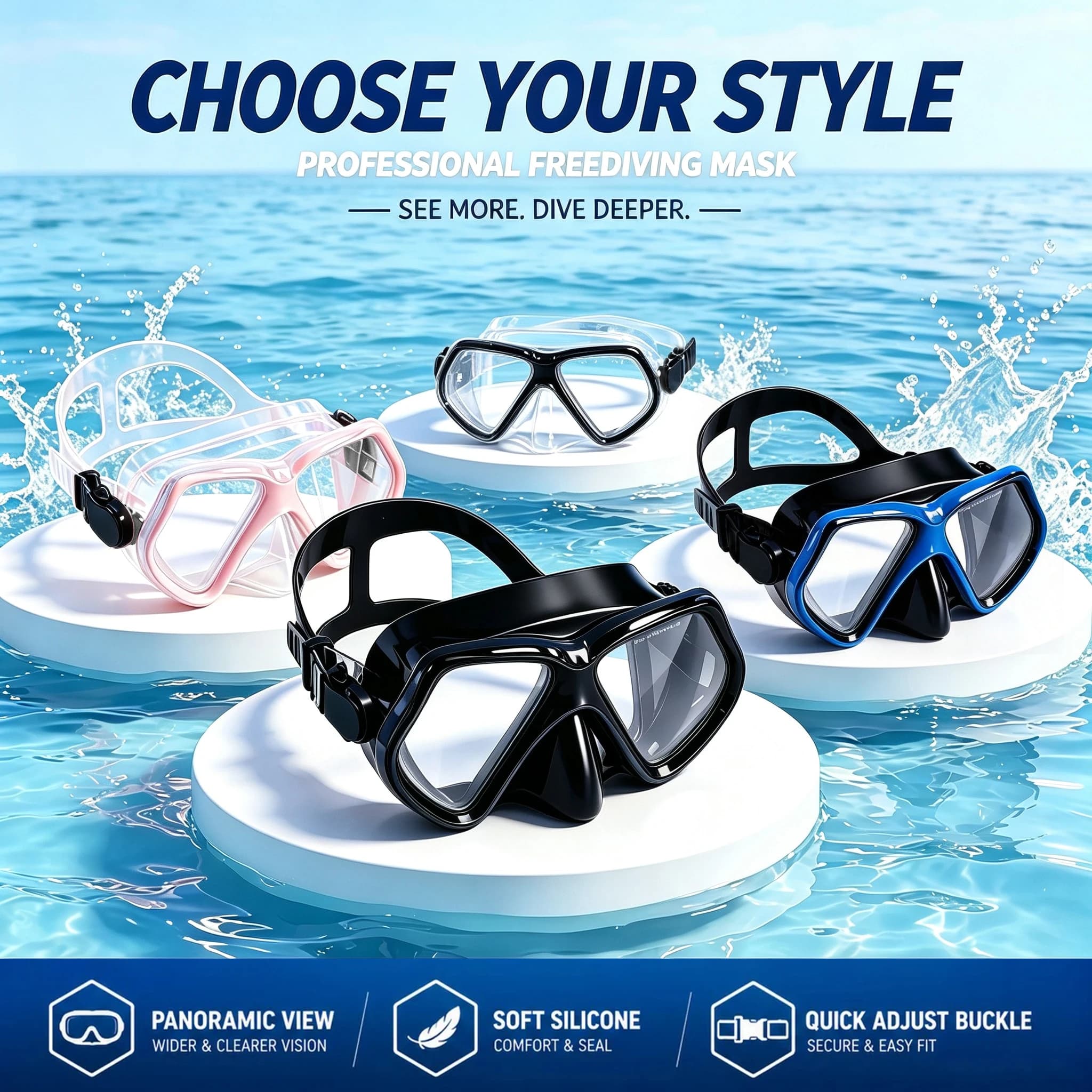 Swimming Goggles, Snorkeling Mask, Panoramic HD Wide-View, Elastic Silicone Strap, Adult Competition Freestyle Training, Sports