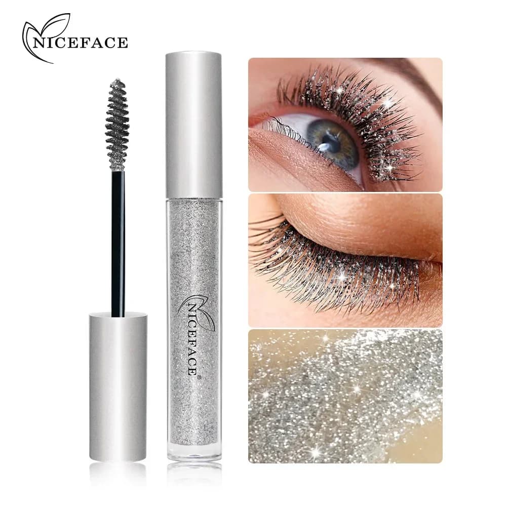 Confezione da 3 NICEFACE Diamond Twinkle Mascara Diamond Shining Mascara Mascara scintillante a forma di goccia d'acqua ad asciugatura rapida, che forma una pellicola, impermeabile