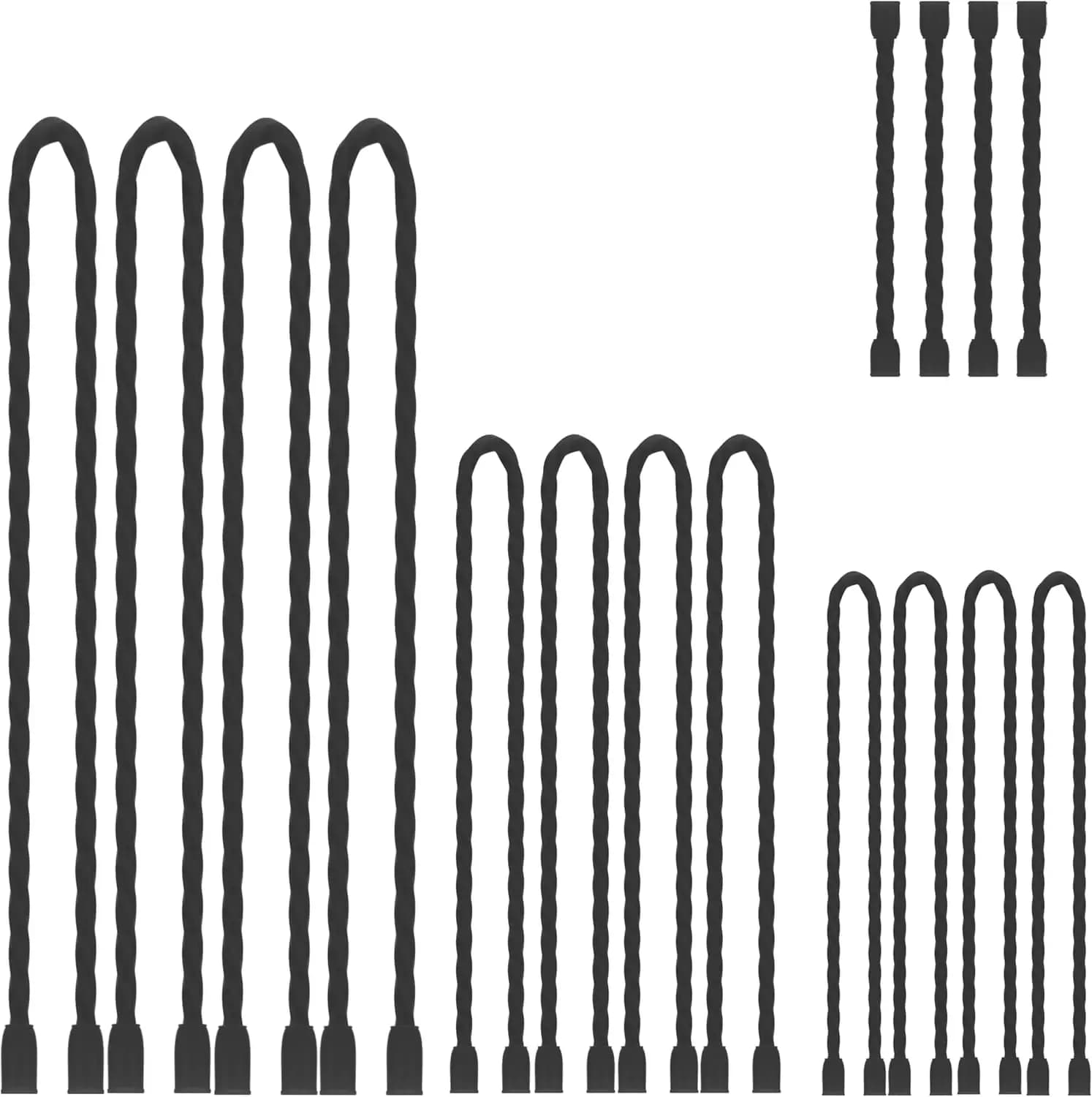 16Pcs Reusable Silicone Cable Ties with Steel Core - 3 to 24 Inch, Black, Bendable Twist Ties for Organizing Cords, Indoor & Outdoor Use