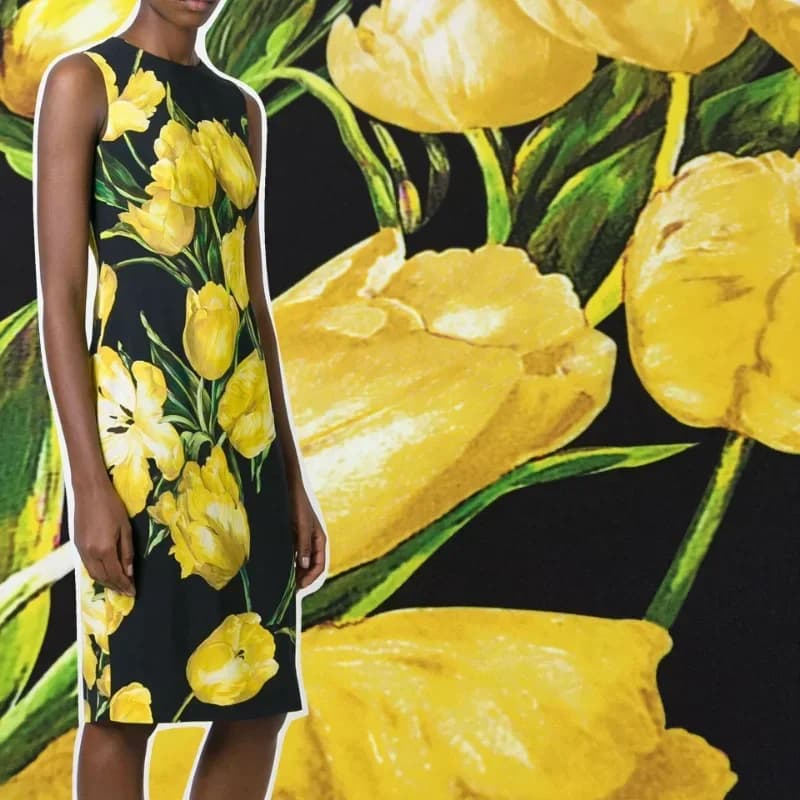 Yellow Tulip Print Fabric Hand-painted Cloth Fabrics by the Meter for Dresses Shirts 100% Polyester Sewing Material Cloth