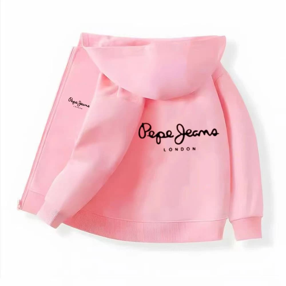 Age 2-12 Kids Zip Black Pink Hoodie Tops Casual Sweatshirt Boys Girls Letter Print Autumn Winter Trendy Outerwear
