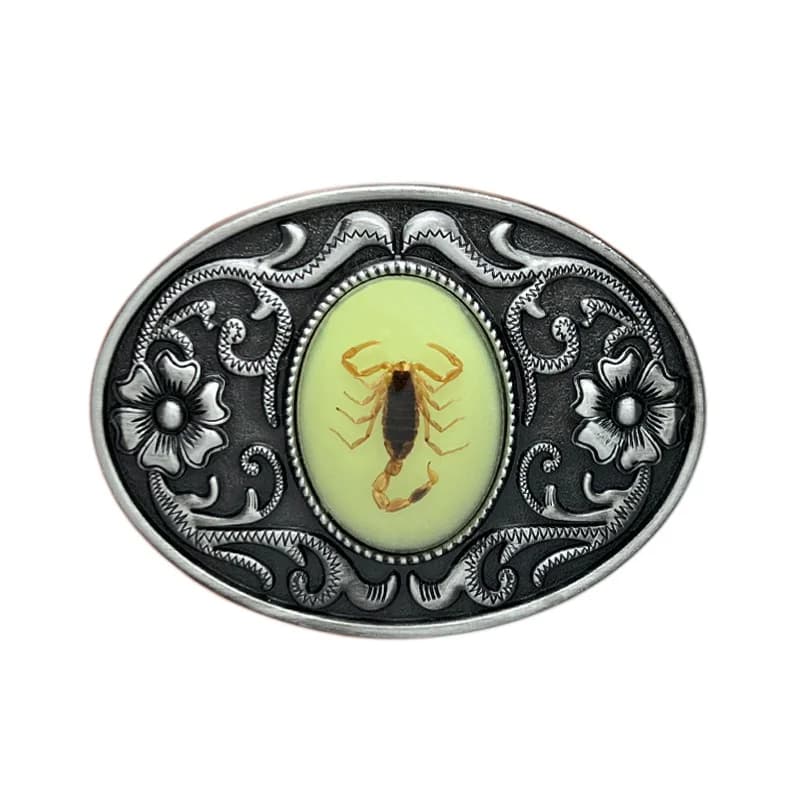 Accessori per jeans con fibbia per cintura Scorpione animale con motivo floreale in lega