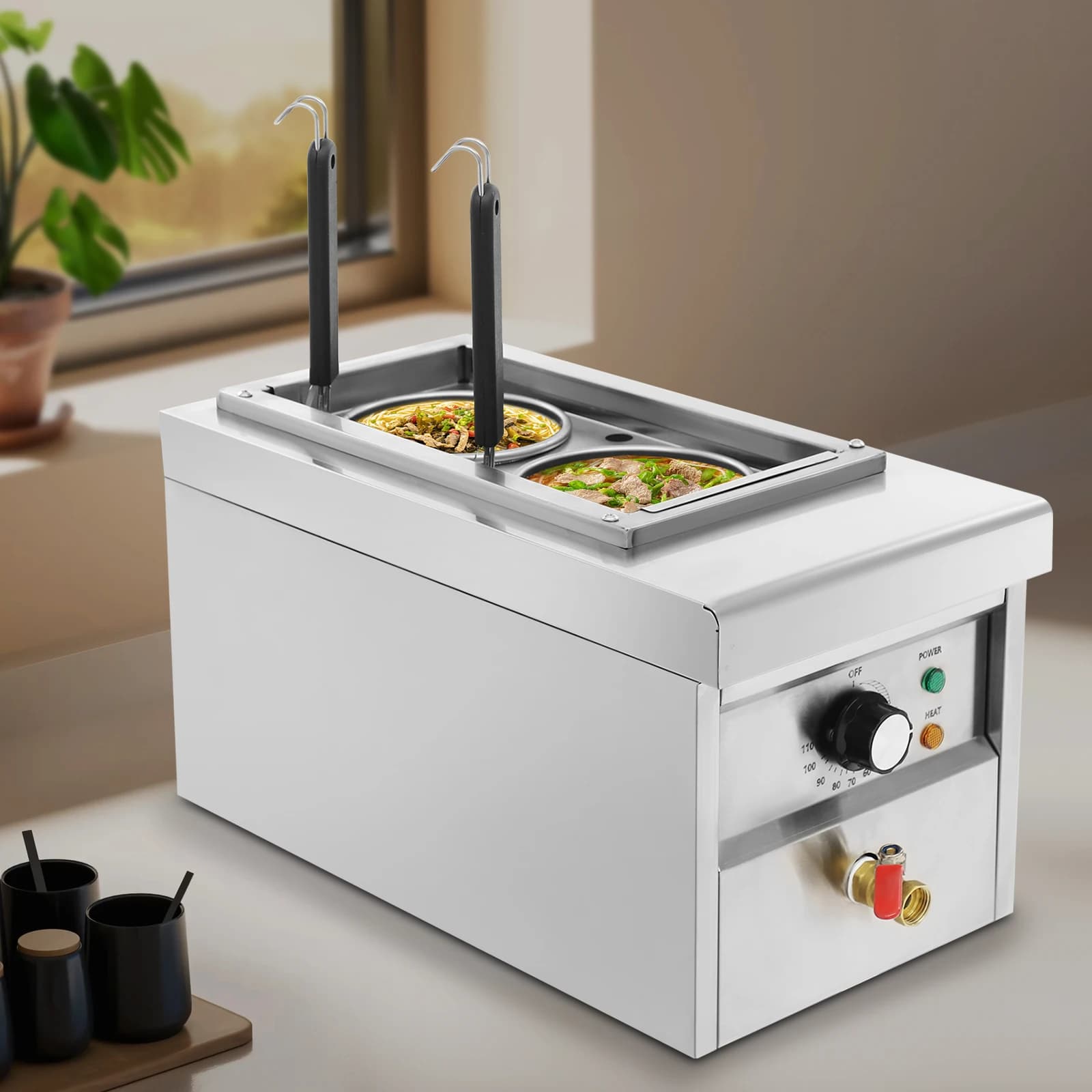 Cuocipasta Elettrico Noodle Bollitore 2 Fori Noodle Stufa In Acciaio Inox Commerciale Noodle Macchina Da Cottura Piano Da Tavolo 2000W