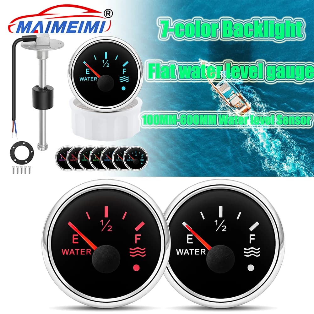7-color Backlight Flat water level gauge 52MM Empty-1/2-Full Water Sending Unit Tank with 100MM-600MM Water level Sensor
