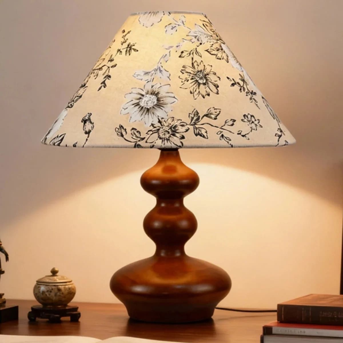 Vintage Table Lamp in Wood and Iron, Atmosphere Light for Living, Bedroom & Studio