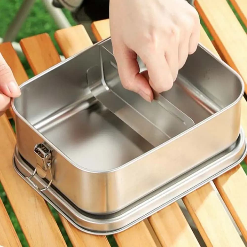 Contenitore per Pranzo Rettangolare in Acciaio Inox 304 con Striscia Sigillante, Contenitore per Alimenti a Prova di Perdite con Partizioni Rimovibili
