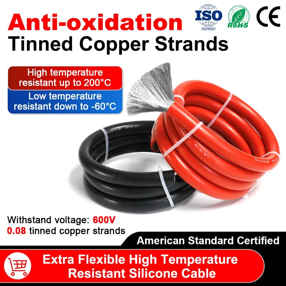 UL3135 Silicone Cable 6-14AWG Red Black Ultra Soft Tinned Copper 1/10/30/50M Heat Resistant Wire for Car Battery,Solar Charging