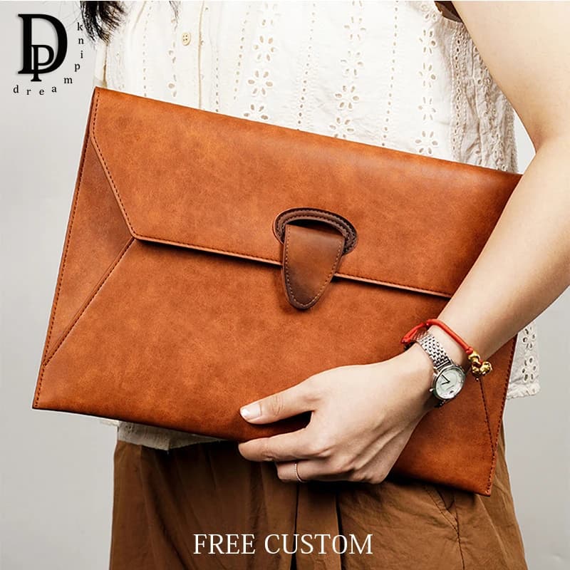Borsa per documenti portatile in pelle PU per ufficio aziendale borsa per Laptop per Notebook con busta per iniziali personalizzate di moda Vintage