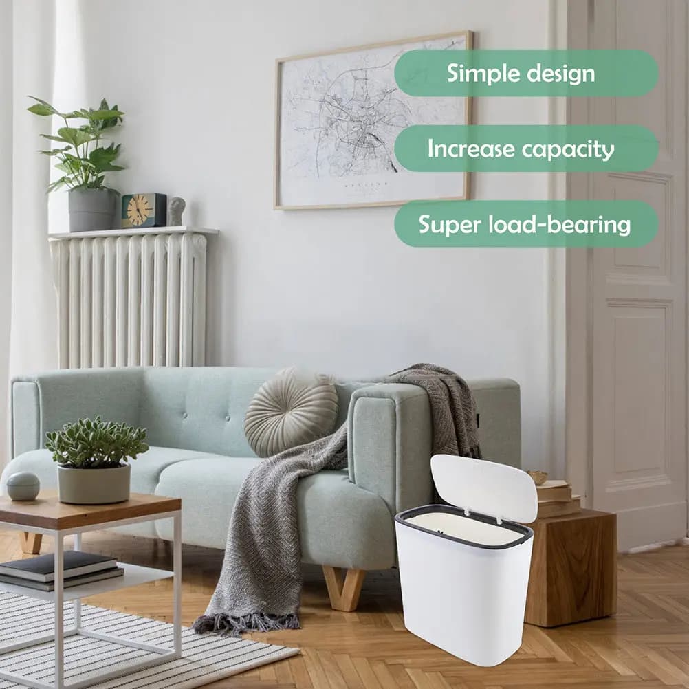 Cestino per Rifiuti con Coperchio a Pressione, Contenitore in Plastica Bianca per Cucina, Soggiorno, Camera da Letto, Bagno, Cestino Anti-Odore