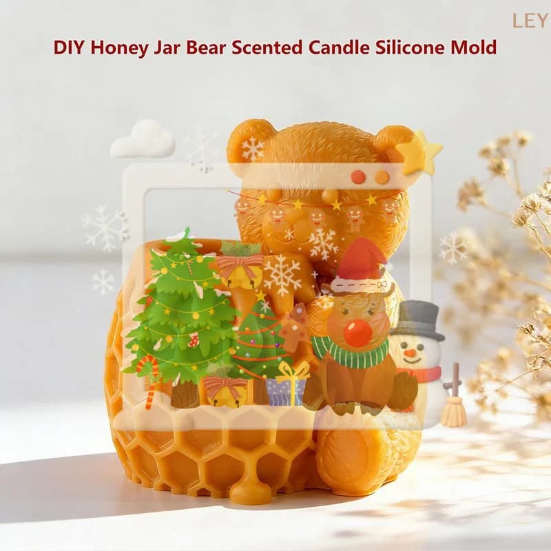 Stampo in Silicone per Candele Profumate a Forma di Orso con Vasetto di Miele, Stampo per Gesso a Forma di Ape, Stampo per Ornamenti in Resina, Forniture per la Creazione di Sapone e Candele Artigianali