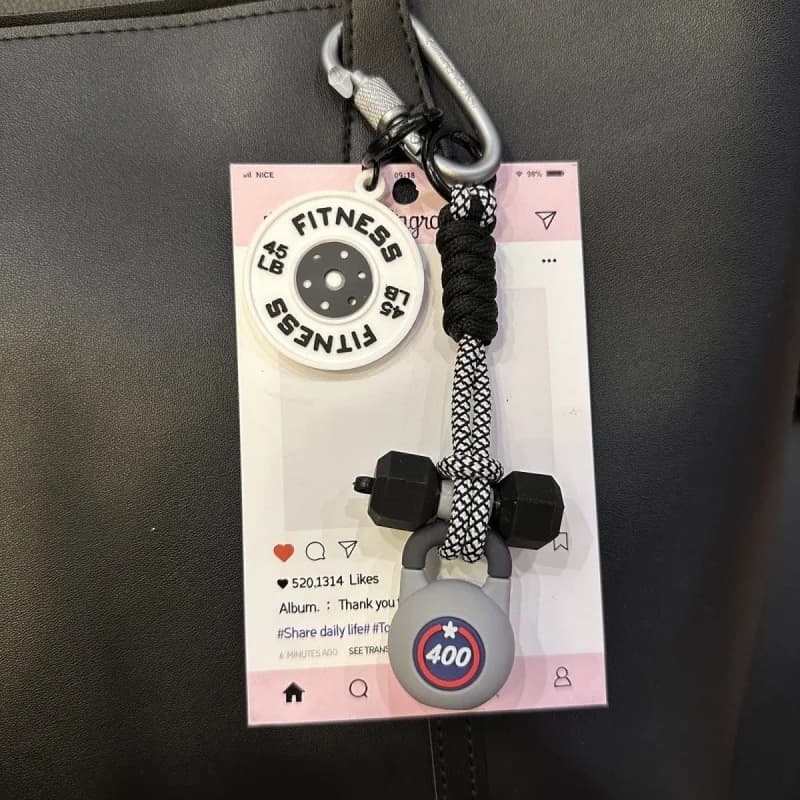 Fitness Gym Keychain Set - DIY Sports Dumbbell Kettlebell Weight Plate Charms - Silicone Workout Bag Charms for Gym Lovers