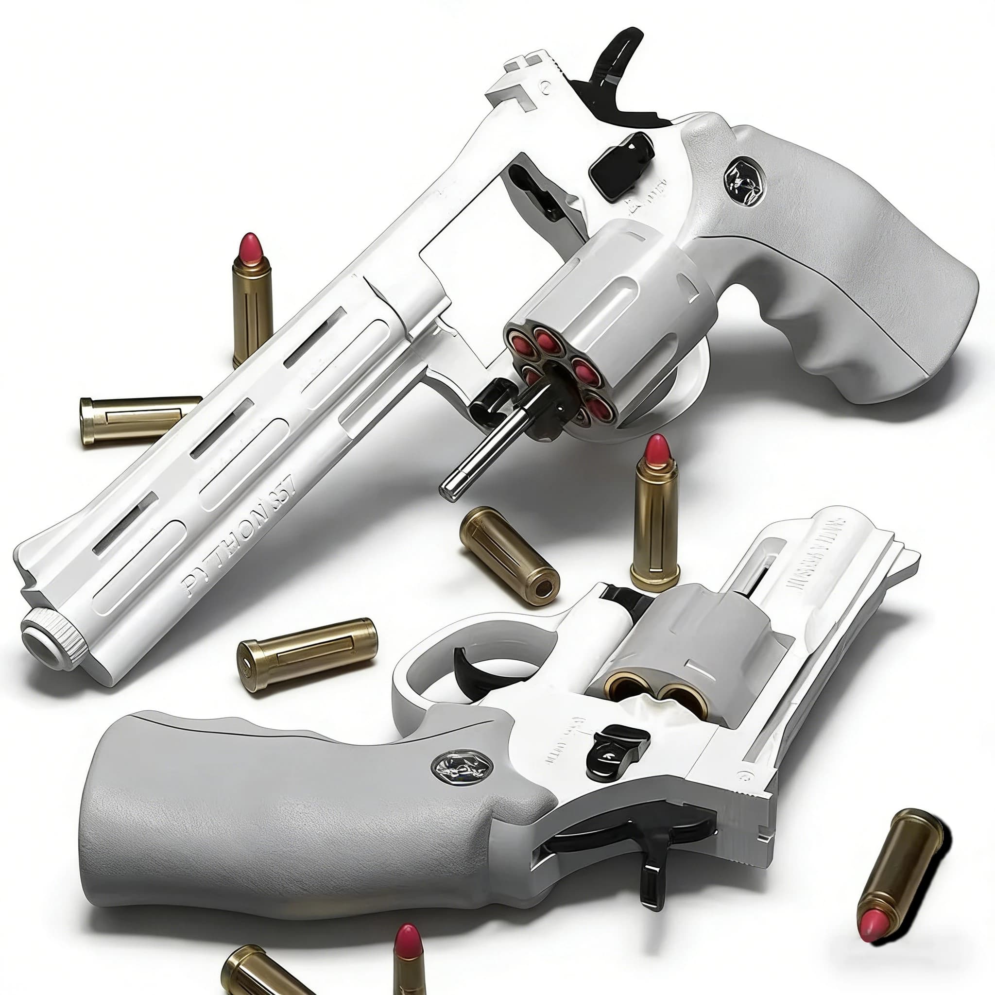 Continuous Fire 28CM White Python 357 Soft Dart Revolver – Continuous Fire Toy Gun for CS Outdoor Game, Safe for Kids & Adults