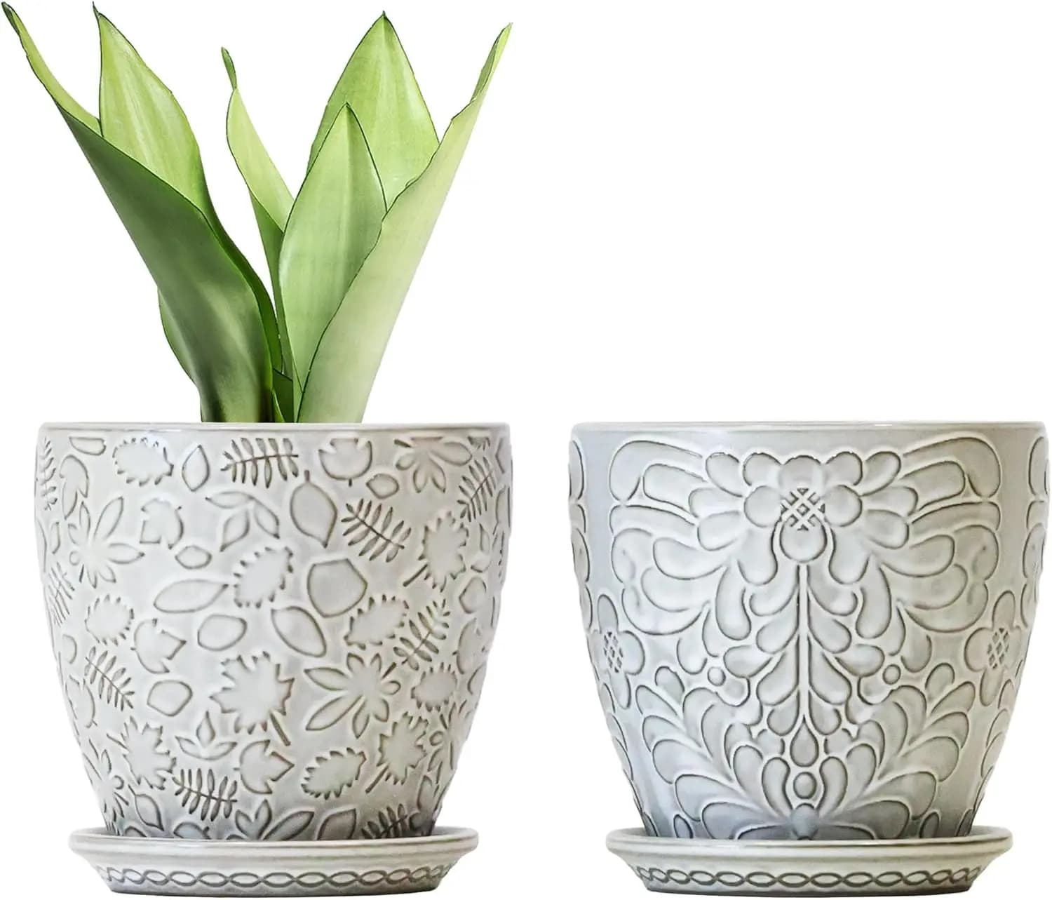 Set di 2 Vasi in Ceramica da 6 Pollici con Foro di Drenaggio e Sottovasi, per Piante da Interno, Succulente, Orchidee