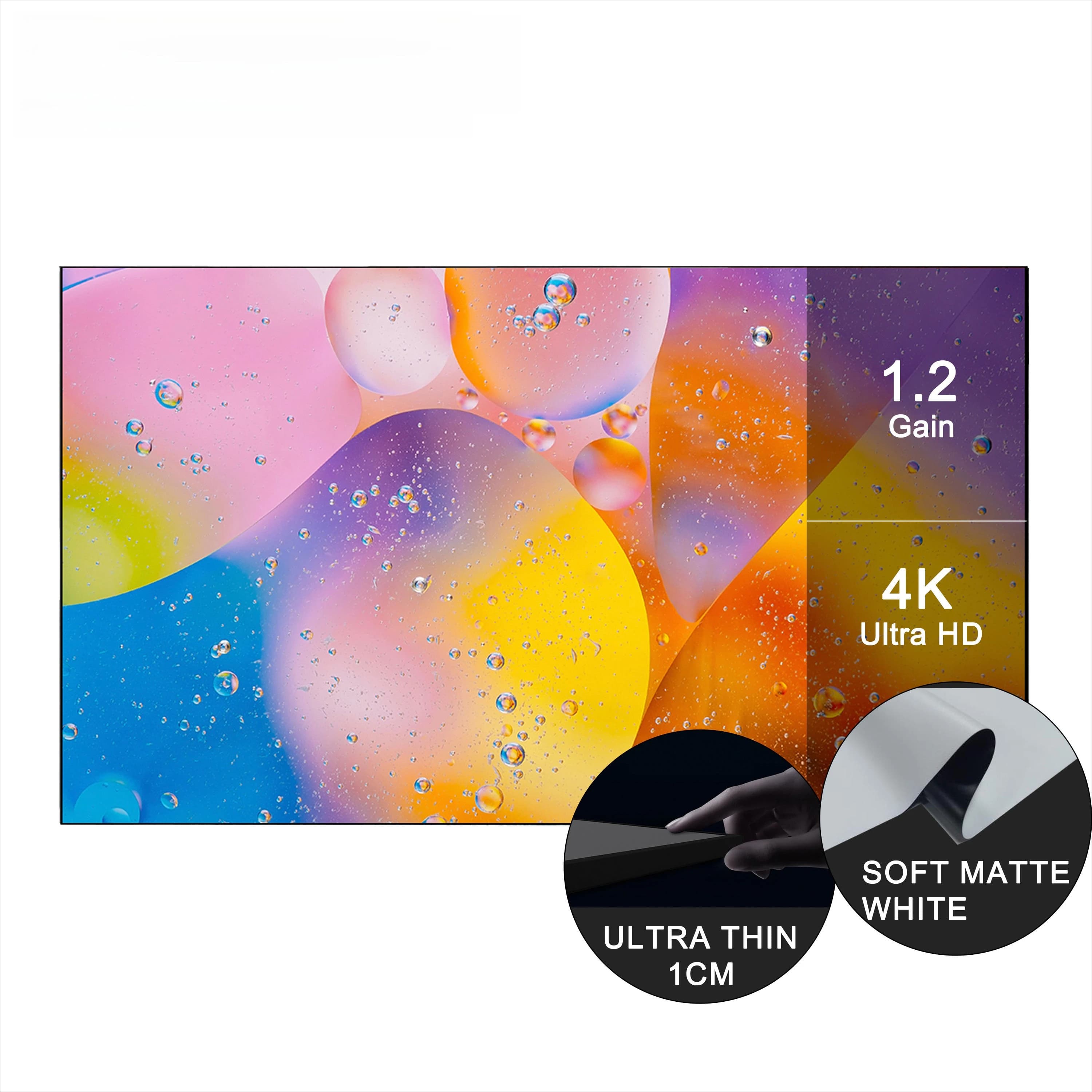 Schermo per Proiettore Home Theater 150 Pollici Bianco Opaco 16:9 UHD 1.2 Gain in PVC Morbido con Telaio Fisso per Proiettore 4K HD, Dimensioni Personalizzabili