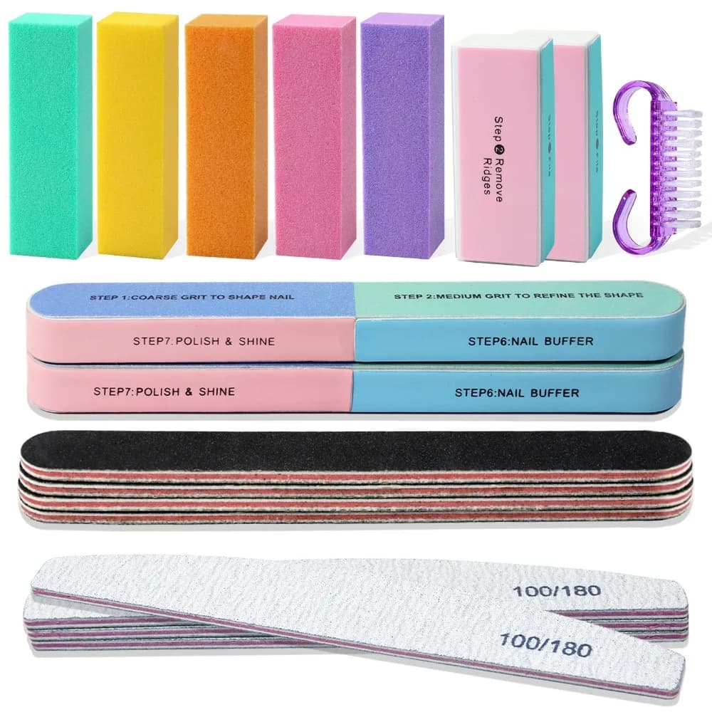 Professional 18Pcs Nail File and Buffer Set Cuticle Dead Skin Remover Manicure Pedicure Tool Kit for Nails Shaping Polishing