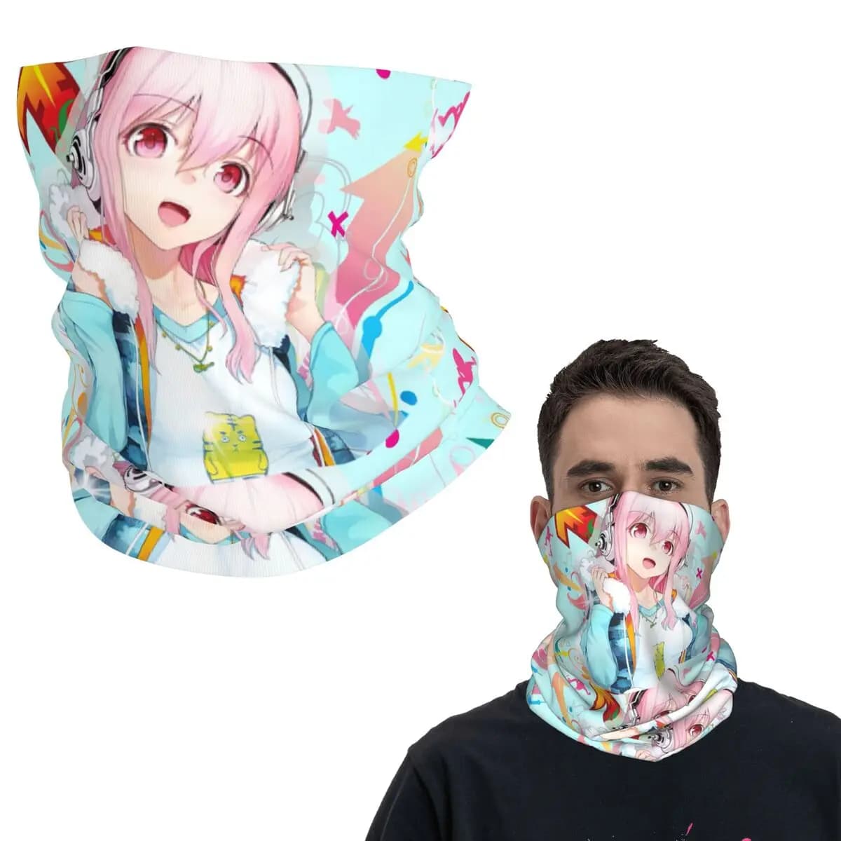 Cartoon Super Sonico Game Cute Girl Bandana Neck Gaiter Sciarpa stampata multifunzione Maschera per il viso Sport all'aria aperta per uomini e donne