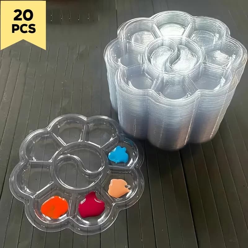 20/40pcs Plastic Palette Set Disposable No-Wash Art Paint Discs Hand Painting Oil Painting Watercolor Mixing Tools