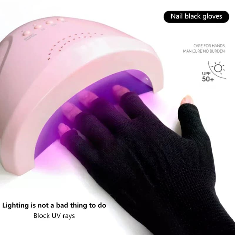 Anti UV Black Thin Nail Gloves Anti Black UV Gel Shield Glove Fingerless Manicure Nail Art Tools LED Lamp Nails Dryer
