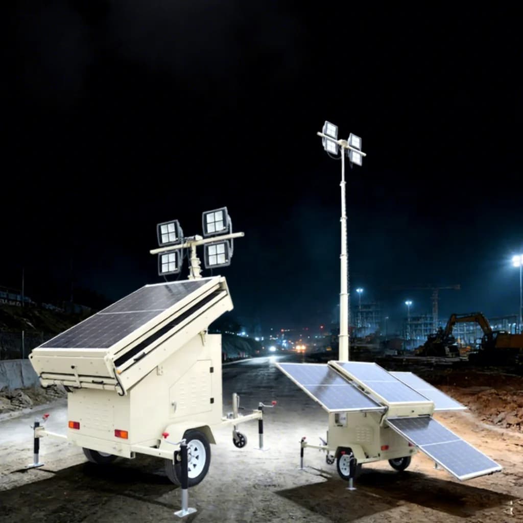 Torre di illuminazione a LED con pannello solare da 9M e stazione di alimentazione per cantieri