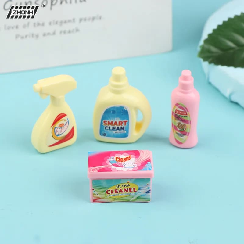 [H]4Pcs/Set Doll Cleaning Bucket Detergent Laundry Detergent Toy Hand Basket Model