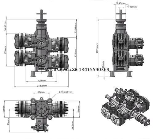 DLE120 T4 RC Aereo Motore a benzina Potenza Quattro cilindri Scarico laterale a due tempi Spostamento naturale raffreddato dal vento 120CC