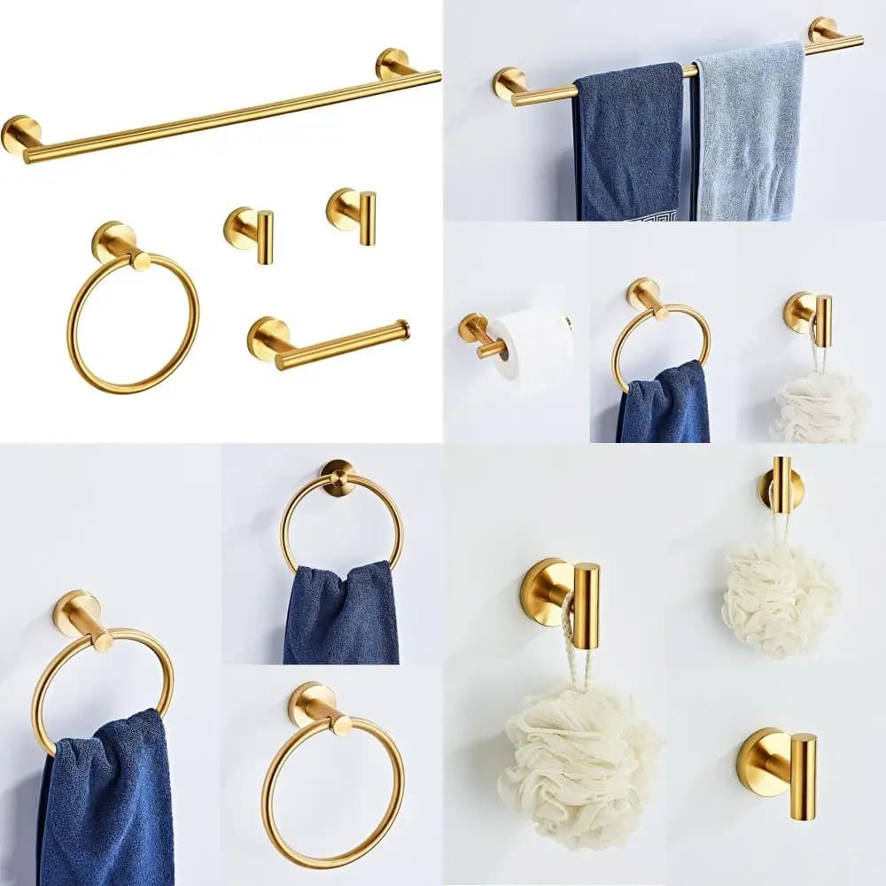 Set di accessori da bagno in oro spazzolato da 5 pezzi con portasciugamani, 24 accessori per portasciugamani in acciaio inossidabile montati a parete