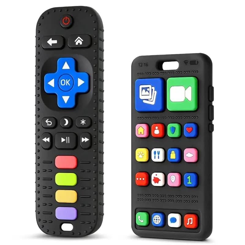 Sensory Chew For Infants, Baby Teething 3-6 Months, Silicone Phone And Remote Teether, Teething Relief