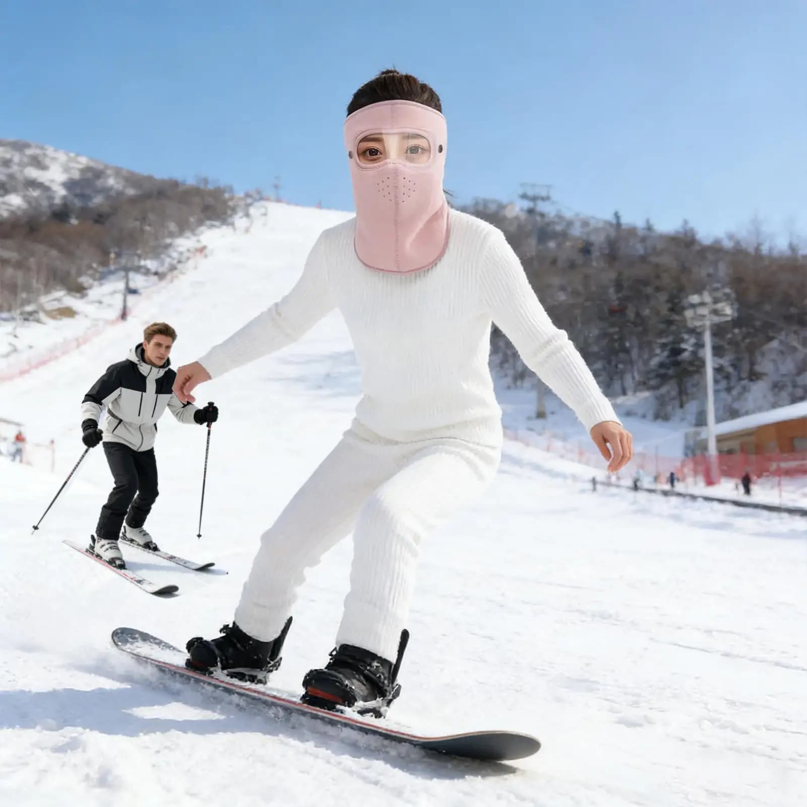 Maschera da sci per donna Copertura in pile ispessito Maschera per il viso Occhiali per uomo Tempo freddo Ciclismo Equitazione Moto Snowboard