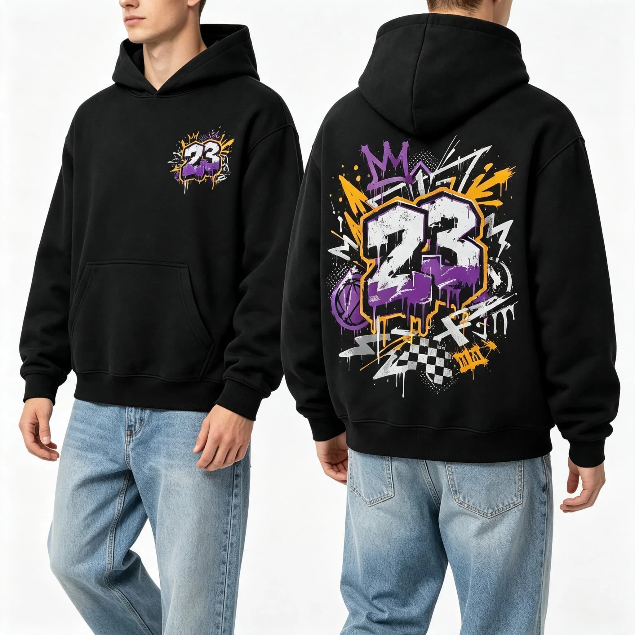 Autumn Winter Casual Street Graffiti 23 Jersey Basketball Print Women's hooded sweatshirt Unisex coat Top Men's Cotton Hoodie