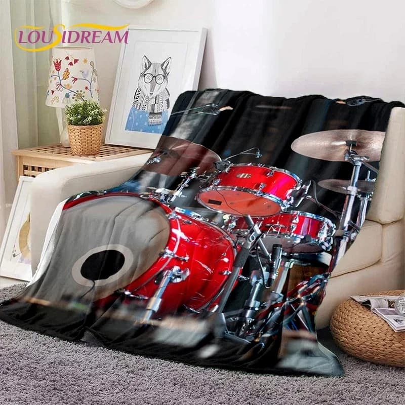 Set di Supporti per Batteria 3D, Strumenti Musicali, Coperte Morbide, Coperta Calda e Confortevole per Picnic, Letti, Divani, Casa, Camera da Letto