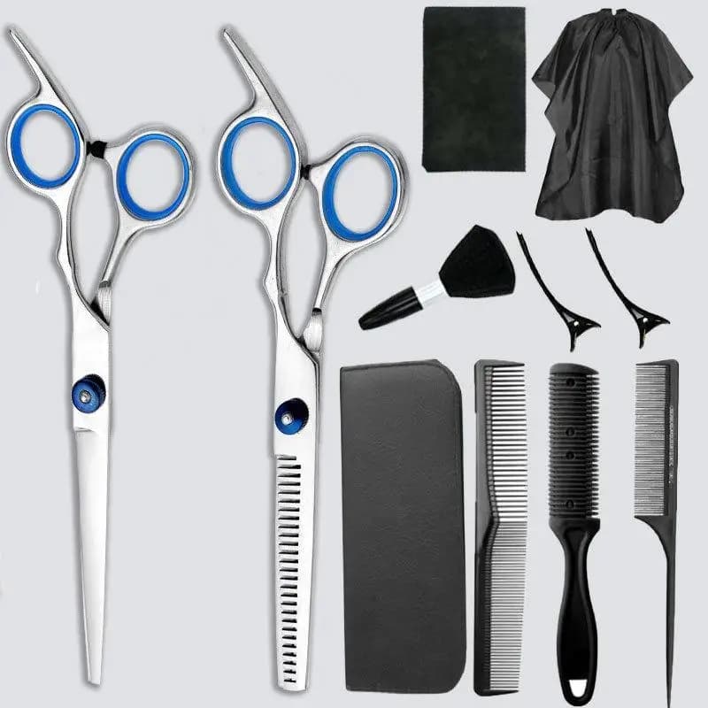 Professional Stainless Steel Hair Cutting Scissors Set With Thinning Shear Combs Cape Bag For Home Salon Use
