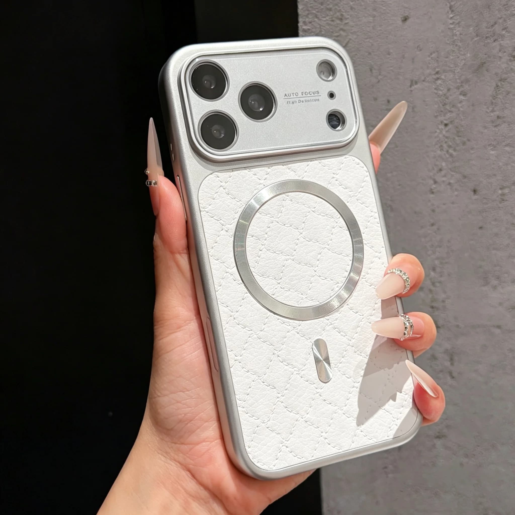 Diamond Grid Pattern Leather Texture for Magsafe Magnetic Phone Case For iPhone 17 16 15 14 13 Pro Max Shockproof Bumper Cover