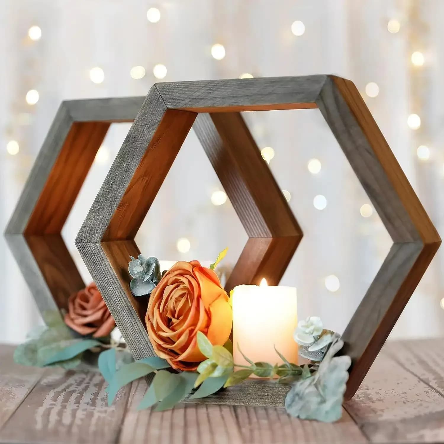 New Arrival Wood Hexagonal Wedding Table Ornaments Desktop Decorations Festive Atmosphere Decor Wooden Craft Candle Holders