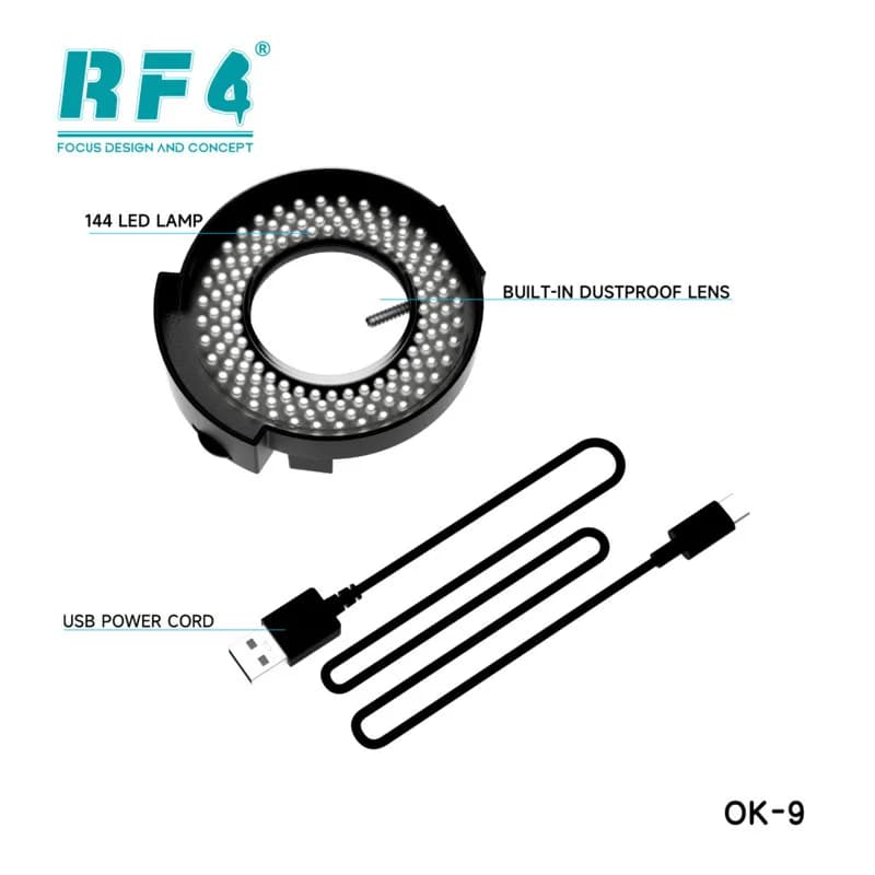 RF4 OK-9 Microscopio Polarizzato Anello di Luce Antiriflesso Microscopio Lampada Illuminatore Per Saldatura Riparazione Macchina Fotografica Industriale 144 LED