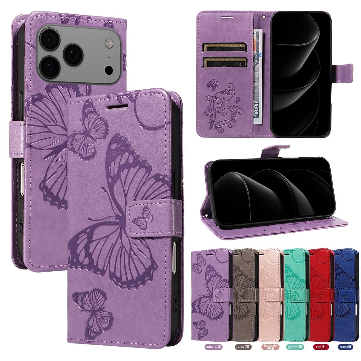 Custodia in pelle a portafoglio magnetico per IPhone 17 Air 16e 16 15 14 13 12 Mini 11 Pro SE XS XR Max 8 7 6 Plus Cover per telefono Farfalla