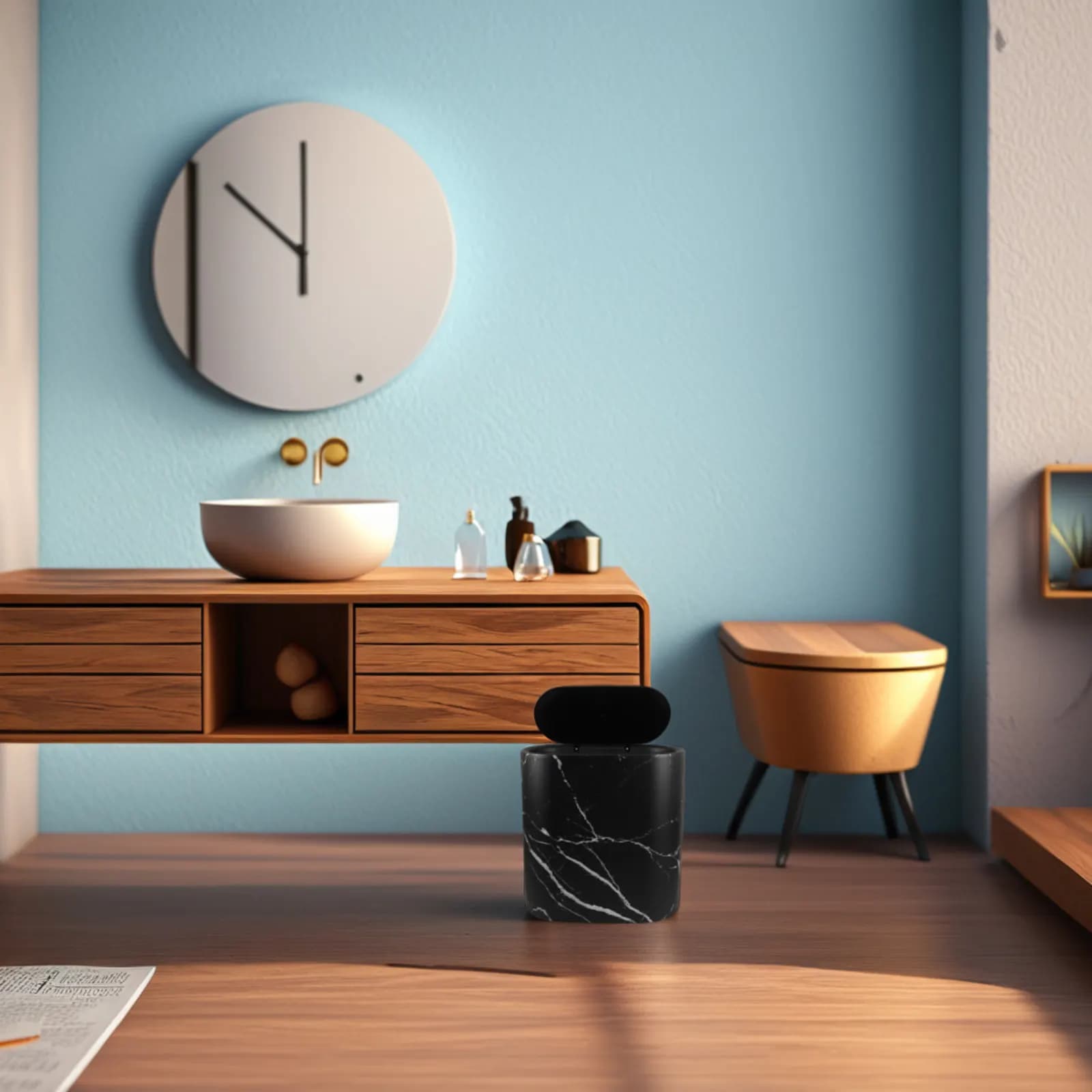 Cestino per Rifiuti Sottile in Plastica Effetto Marmo, Contenitore Salvaspazio per Bagno, Cucina, Camera da Letto, Ufficio, con Coperchio