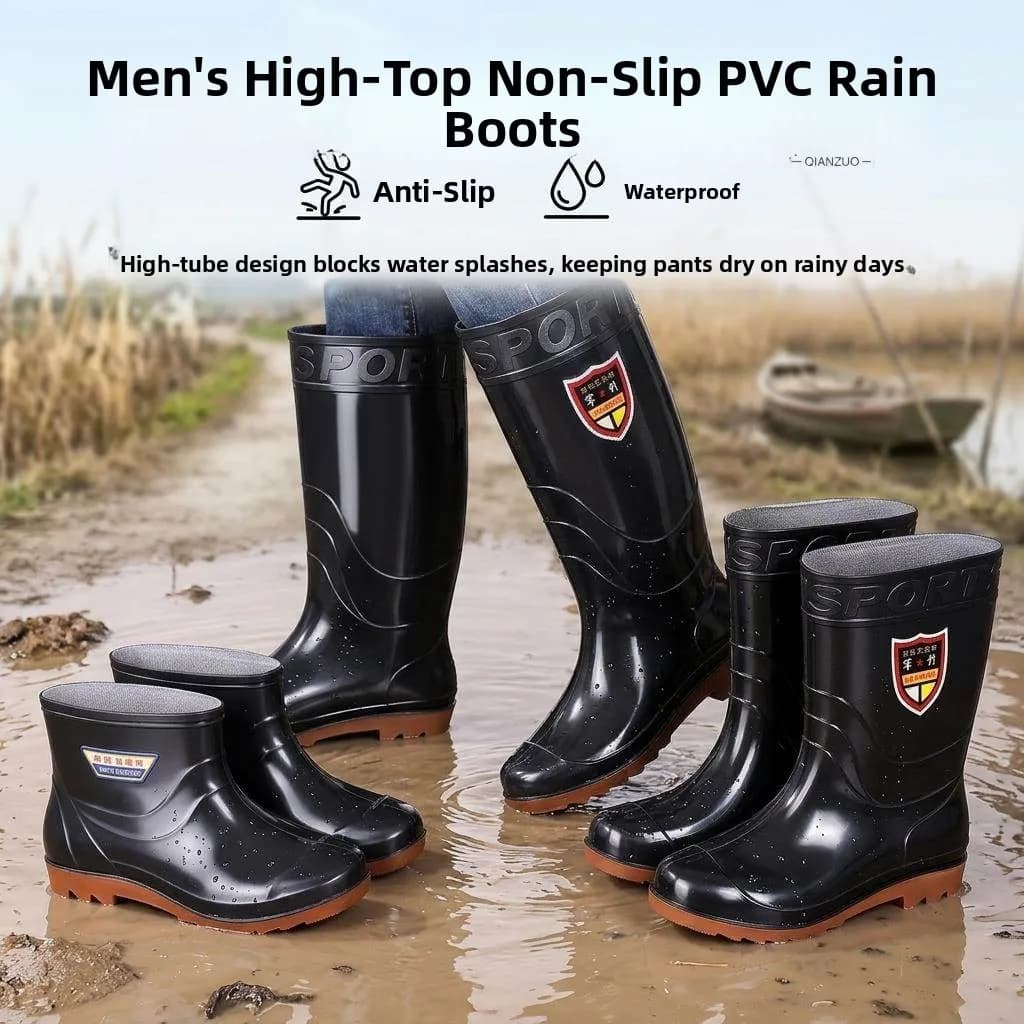 Waterproof Shoe Covers Men's Short Tube Rain Boots Thickened Anti-slip Wear-resistant Mid-calf High-calf PVC Material