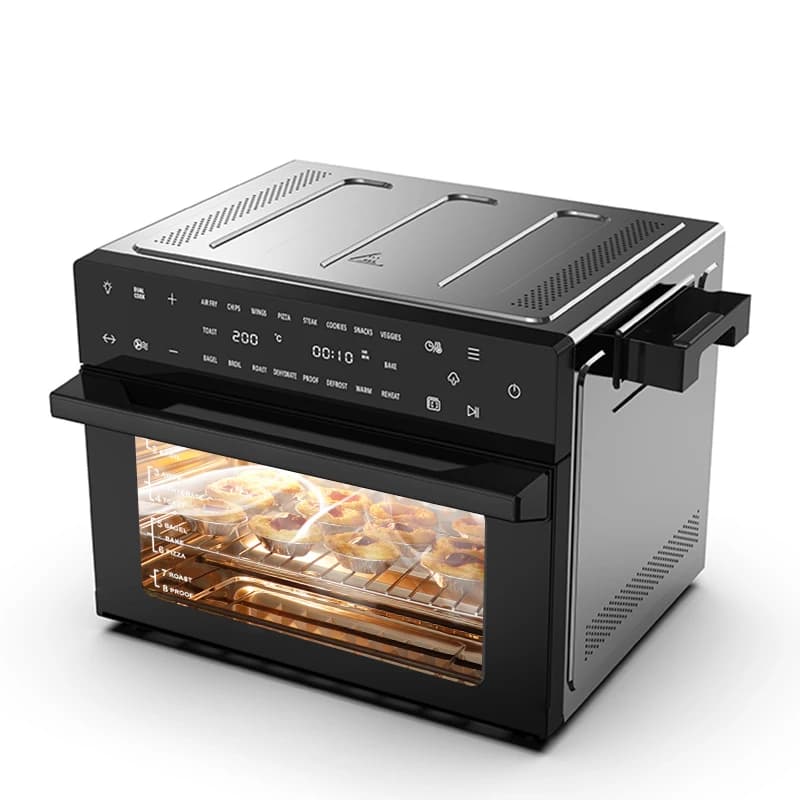 30L Electric Dual Cook Air Fryer Toaster Oven LCD Display Steam Function Countertop Convection For Use Roast Bake