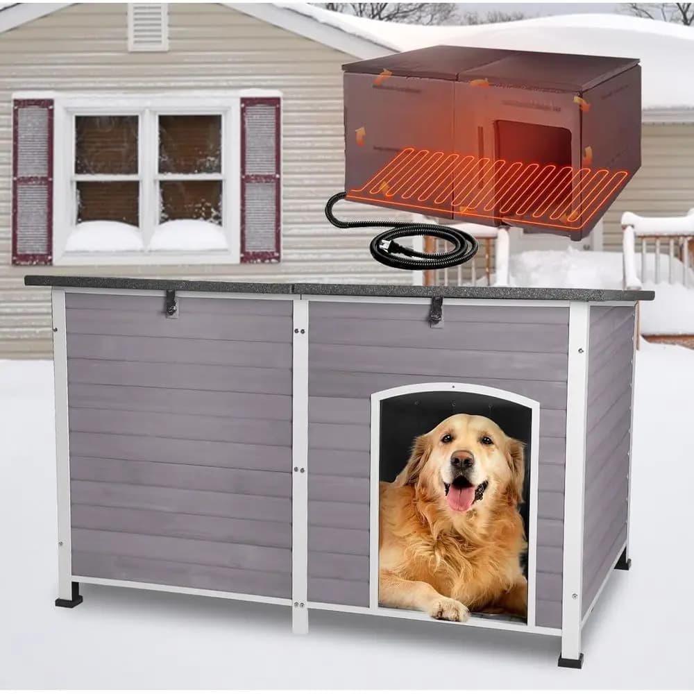 Casetta per cani da esterno isolata con struttura in ferro impermeabile e tenda in PVC - Grigia per cani di taglia grande