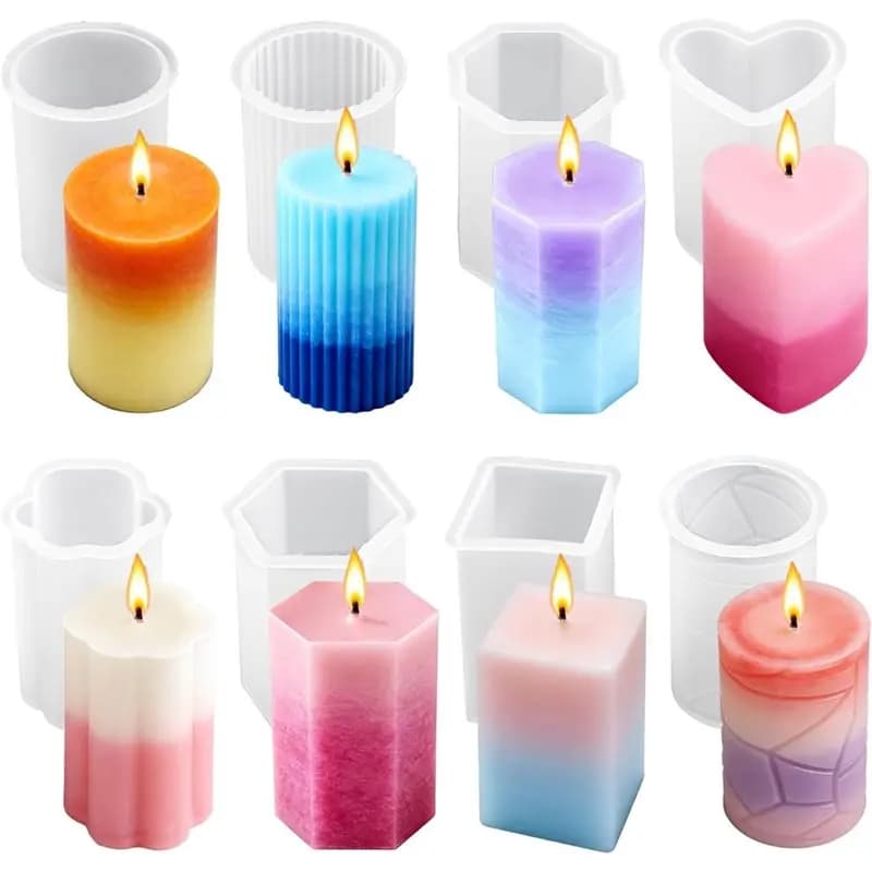 Candle Making Kit-Reusable Silicone Candle Molds 8PCS Set, For DIY Soap Resin Crafts, Easy Release