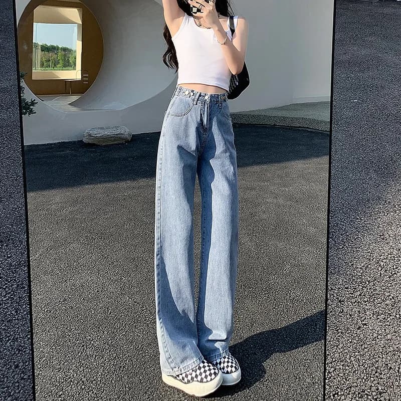 Light Wash Wide Leg Jeans Women's Small Size Spring Summer Thin High Waist Loose Slimming Straight Long Pants